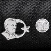 Resim Takıhan Ay Yıldız Atatürk 925 Ayar Gümüş Rozet Yaka Iğnesi 