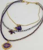 Resim Glamglamour Mor Boncuklu Mor Aparatlı İnce Zincirli Bayan Kolye Altın 