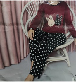 Resim Tekten 3300 Uzun Kollu Kadın Pijama Takımı Bordo - Siyah 