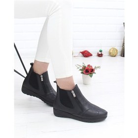 Resim Capella 3205 Siyah Hakiki Deri Çift Fermuarlı Anatomik Kadın Bot Siyah 