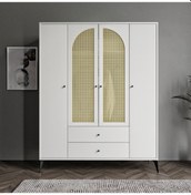 Resim Merlin Mobilya Diamond 4 Kapaklı Çift Hazeranlı Beyaz Dolap 