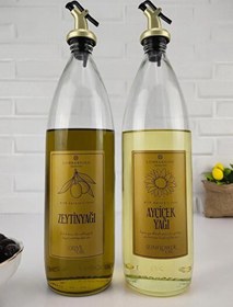 Resim DigitHome Lombardino Vetro 2'li Zeytinyağı ve Sıvıyağ Şişesi Gold Etiketli Yağdanlık 1000 Ml SH-0024 