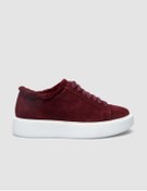 Resim Cabani %100 Hakiki Deri Bordo Süet Kürklü Kadın Sneaker 
