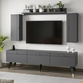 Resim Dekorosso Andora Modern Tv Ünitesi Kitaplıklı Dolaplı Tv Sehpası Antrasit 