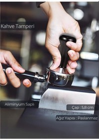 Resim Tamper Aluminyum Saplı Paslanmaz Tabanlı Kahve Tamperi 58 Mm siyah 