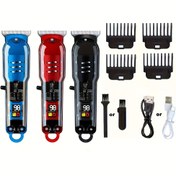 Resim Modaya uygun şeffaf LCD ekranlı berber makasları - Dört kılavuz tarak, temizlik fırçası ve USB şarj kablosu ile profesyonel şarj edilebilir saç kesimi kiti, lityum pil serisi 18650, USB şarj, <36V işletim gerilimi, şarj edilebilir pil 