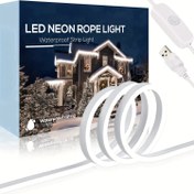 Resim QZYL Sıcak Beyaz LED Neon İp Işıkları - IP65 Su Geçirmez, Mutfak, Yatak Odası, Dolap Altı ve Ayna Dekoru için USB Güçlü Şerit Işıklar, İç Mekan Gündüz Aydınlatması, Dış Mekan Aydınlatma Dekoru | Rahat Atmosfer Aydınlatması | Dayanıklı Neon Işıklar, Yatak Odası için Neon Işıklar 