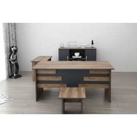 Resim Ninnimo Etejerli Ceviz-antrasit Ofis Büro Masa Takımı 