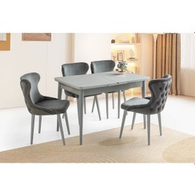 Resim Ortadan Açılır Büyüyen 70x120cm Açık Gri Ahşap Salon Yemek Masa Gri Bensu Sandalye Takımı 4 Sandalye Gri 