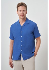 Resim Erkek Mavi Apaş Yaka Kısa Kol Gömlek 25ys004007300 Mavi Mavi 