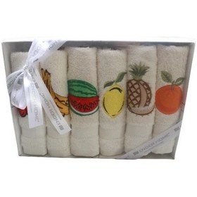 Resim 30X30 Meyve Temalı Nakışlı 6'Lı Kutulu Mutfak Havlu Seti 