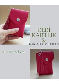 Resim Luna Luster Hakiki Deri Kırmızı Minimal Avuçiçi Tasarım Kadın Kartlık Cüzdan Drc14 Kirmizi 