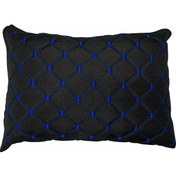 Resim Oto Boyun Bel Destek Yastığı Polarlı Örtü Mavi Nakışlı Siyah Yastık 