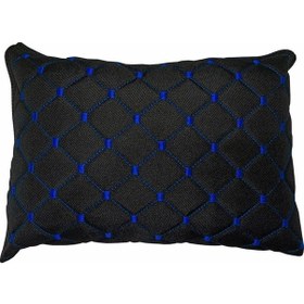 Resim Oto Boyun Bel Destek Yastığı Polarlı Örtü Mavi Nakışlı Siyah Yastık 