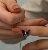 Resim NEREZE 925 Ayar Gümüş Lacivert Zirkon Taşlı Kelebek Kolye 