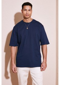 Resim Buratti Pamuklu Oversize Bisiklet Yaka Basic Erkek T Shirt 5902365 Indigo 