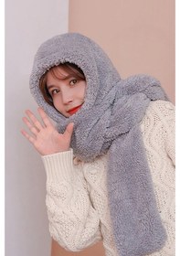 Resim Bundera Scarf Kapşonlu Kadın Peluş Bere Atkı Kadın Welsoft Polar 