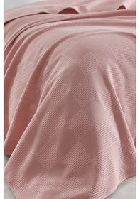 Resim Çift Kişilik %100 Pamuk Pike Örtü 200x230 Cm Karo Desenli Pudra Weave Serisi Pudra 