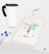 Resim Bk Gift Kişiye Özel Tıp Sembolü Temalı Beyaz Defter ve Termos Mug Seti 