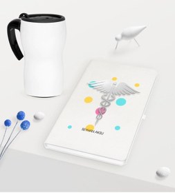 Resim Bk Gift Kişiye Özel Tıp Sembolü Temalı Beyaz Defter ve Termos Mug Seti 