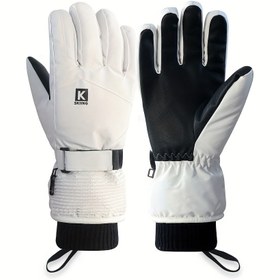 Resim Bir çift profesyonel dış mekan uzatılmış kayak eldiveni, dahili kış filmi ile, geçirmez, kış kar oyunları için uygun, unisex, kalınlaştırılmış ve sıcak, dokunmatik ekranı destekler, esnek parmaklar ile. 