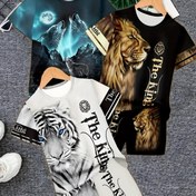 Resim 6 Adet Erkek Çocuk 3D Baskılı Casual Kıyafet Seti - Aslan, Kaplan, Kurt Kısa Kollu Tişört ve Şort, Polyester, Yuvarlak Yaka, İlkbahar/Yaz, Erkek Çocuk Tişörtleri, Outdoor için 