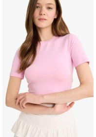 Resim Defacto Coool Fitted Crop Basic Düz Kısa Kollu Tişört F8924ax25hspn1 Pembe 