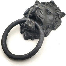 Resim Antika Tarz Dekoratif Pirinç Aslan Kapı Tokmağı, Taktak - 102x130 Mm, Oksit 