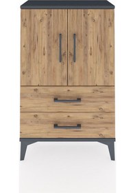 Resim Arges Komodin 2 Raflı 2 Çekmeceli 2 Kapaklı 60x30x96 Antrasit-çam Antrasit 