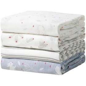 Resim Muslin Kundak Bezi 4'lü Set, Ultra Yumuşak ve Nefes Alabilir Pamuk, 120x120 CM Beyaz 