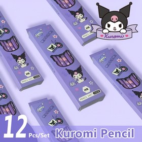 Resim Sanrio 12'li Set Kawaii Kuromi Ofis Kalemi, Uçsuz Çizim ve Eskiz Kalemleri 