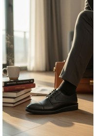 Resim Enoch Erkek Hakiki Deri Klasik Ayakkabı Mikro Delikli Yan Panelli Ve Cap Toe Detaylı Comfort Tabanlı Bağcıklı Model Siyah 