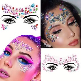 Resim 5 Parça Parıltılı Taşlı Sticker Set Yüzler İçin, Partiler ve Promlar İçin Mükemmel, Denizkızı Tarzı Karışık Tasarımlı Elmas Yüz Süslemeleri ile Konserler ve Sahne Partileri İçin Şenlik Süslemeleri İçin Uygun (Renkler ve Şekiller Rastgele). 