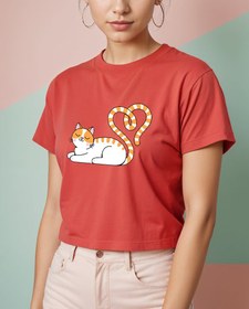 Resim Kalpli Kedi Crop Tişört 