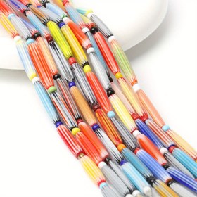 Resim 30X5Mm Lampwork Millefiori Murano Boncukları Uzun Tüp Şeklinde Boncuklar DIY Gevşek Boncuklar Takı Yapımı Büyüleri Bilezik Aksesuar Bulguları 