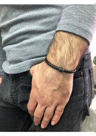 Resim Moda Kulesi Gümüş Safir Taşlı Erkek Bileklik 