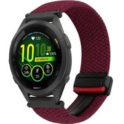 Resim Garmin Forerunner 265s İçin 18mm Manyetik Toka Örgülü Saat Bandı Şarap Kırmızısı 