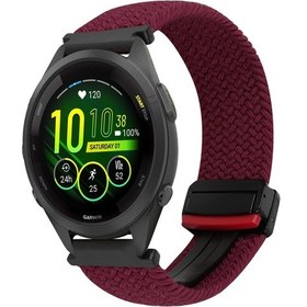 Resim Garmin Forerunner 265s İçin 18mm Manyetik Toka Örgülü Saat Bandı Şarap Kırmızısı 