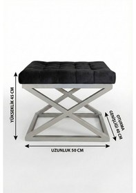 Resim Nexus Babyface Kapitoneli Puf - Krom Metal X Ayaklı Modern Bench 50x40 Cm Siyah 