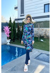 Resim Remsa Mayo Liralı Tam Kapalı Tesettür Mayo Zincir Orkide R058 Zişan Lacivert 