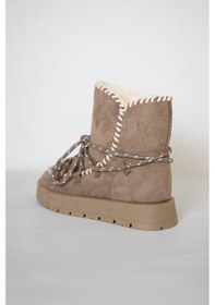 Resim 219851141-32s Kadın Yumuşak Rahat Kürklü Bot - Tekstil Süet Kışlık Vizon Bot Vizon 