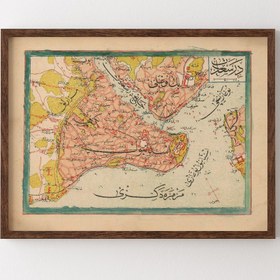 Resim epiqart 1909 İstanbul Haritası - Ahşap Desenli Çerçeve 
