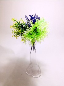 Resim Uzun 40cm Cam Mor Yeşil Tonları 4 Renk Yapay Çiçekli Vazo 