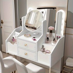 Resim 1 Adet Beyaz & Pembe Modern Makyaj Masası Aynalı, 68.58 cm Yükseklik, 3.2 Cu Ft Kapasite, Ahşap Olmayan Oda veya Dressing Alternatifi (Kolay Montaj), Tuvalet Masası, Kompakt Tuvalet Masası, Aynalı Komodin, Makyaj Organizatörleri ve Saklama, Makyaj Organizatörleri ve Saklama, Yatak Odası İçin Tuvalet Masası, Organizatörler ve Depolama, Kız Odası Dekoru, Aynalı Masa, Kozmetik Saklama Organizatörü, Depolama ve Organizasyon, Makyaj Masası Düzenleyicileri ve Depolama, 