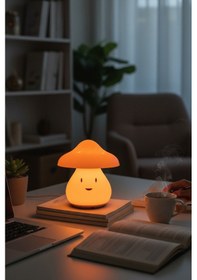 Resim Dekoratif Mantar Süs Led Mumluk Renkli Loş Ambiyans Aydınlatma Balkon Banyo Masa Dekoru Turuncu 