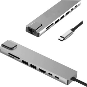 Resim 8 In 1 Type-C™ To 4K HDMI TV Projeksiyon Ultra HD 1080P (2*Type-C 2*Usb 3.0) Ethernet Lan 2*SD Adaptör 