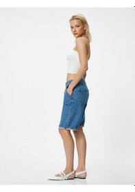 Resim Koton Koton X Melis Ağazat - Bermuda Kot Şort Orta İndigo 4sal40482md İndigo 