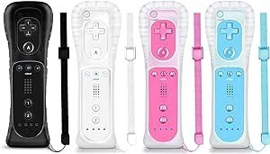 Resim NC Wii Controller 4 Pack, Replacement for Wii Remote Controller,Compatible with Nintendo Wii/Wii U, With Silicone Case and Wrist Strap. (White+Black+Blue + Pink) 