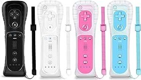 Resim NC Wii Controller 4 Pack, Replacement for Wii Remote Controller,Compatible with Nintendo Wii/Wii U, With Silicone Case and Wrist Strap. (White+Black+Blue + Pink) 