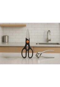 Resim Kitchen Design Lab Çok Amaçlı Mutfak Makası Siyah ve Paslanmaz Çelik Sarımsak Ezici Pratik Sarımsak Ezeceği Seti 